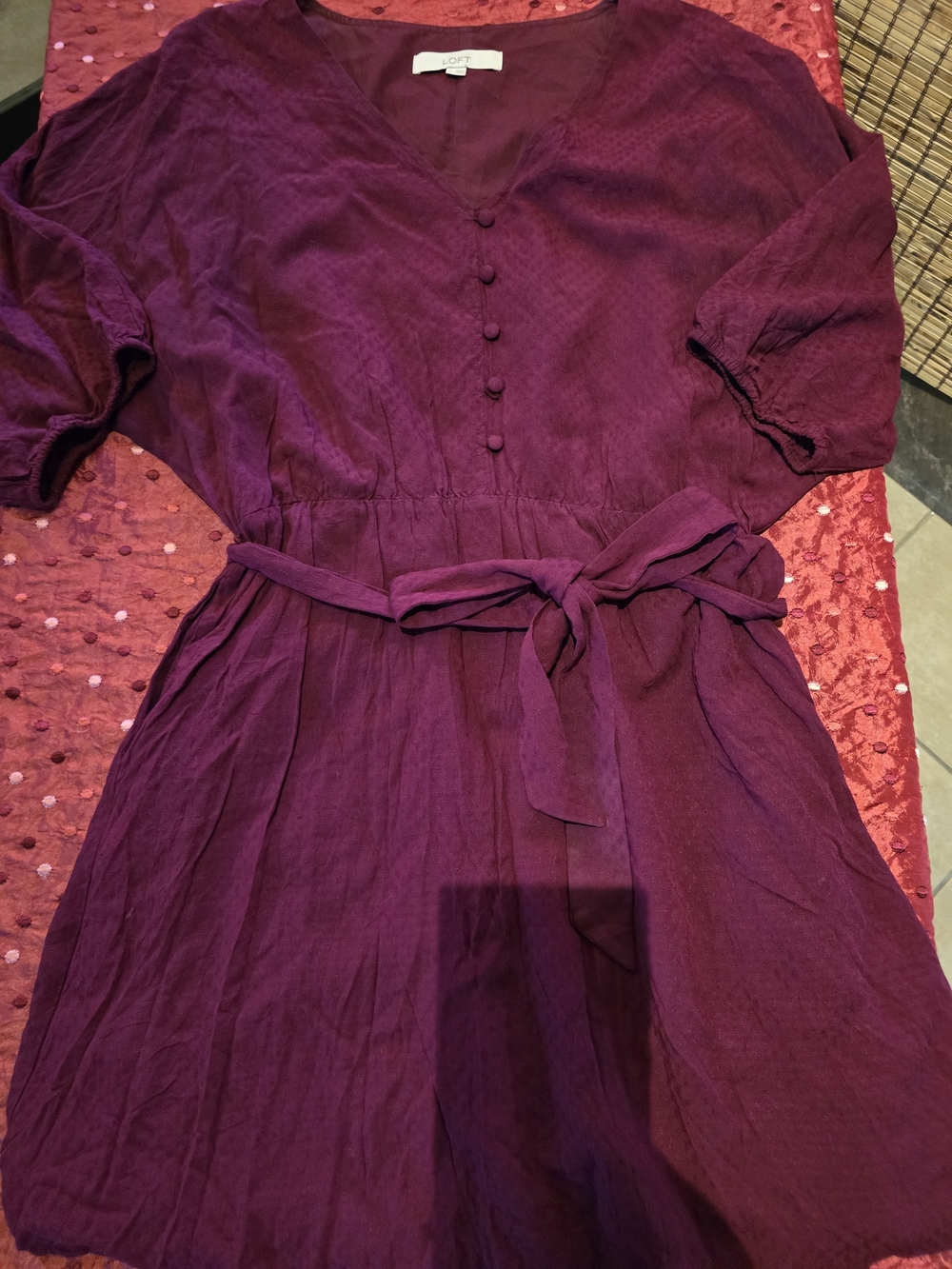 LOFT Plum Belted V-Neck Dress